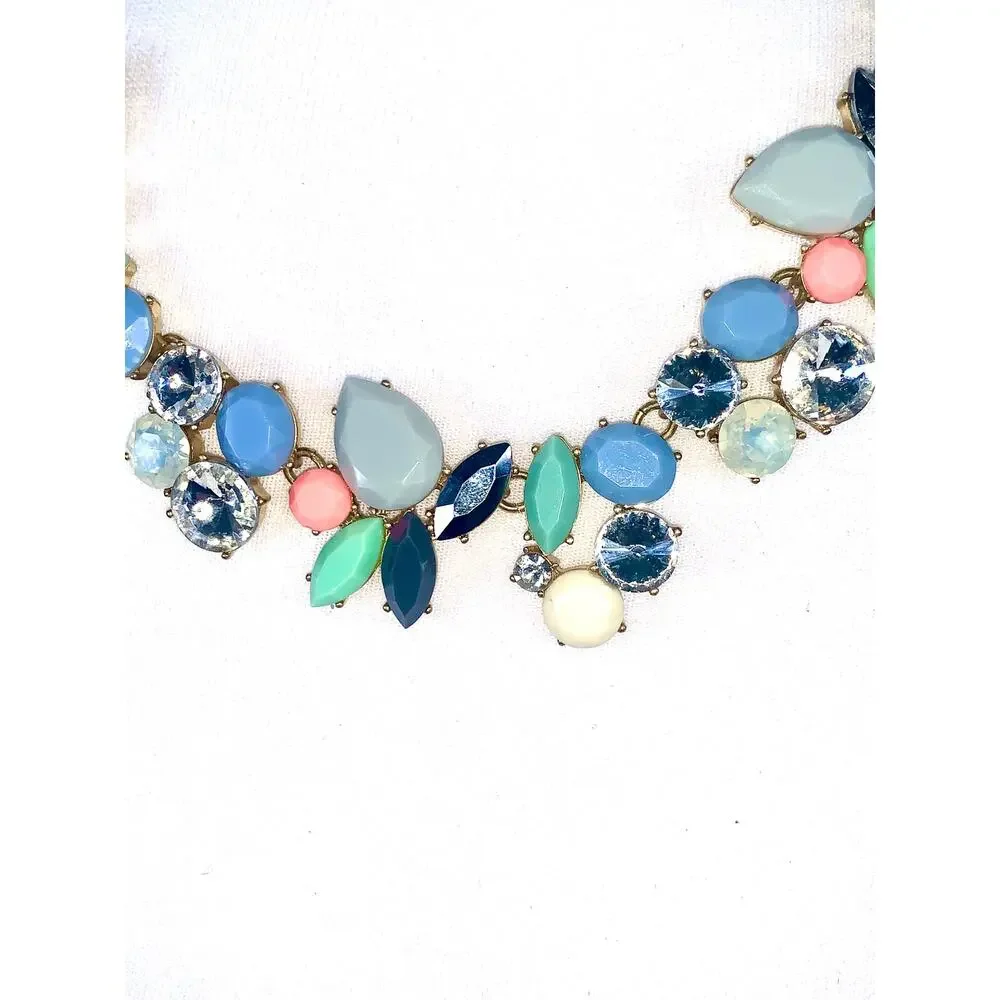 J. Crew Multicolor Pastel Crystal Cluster Party Statement Necklace EUC